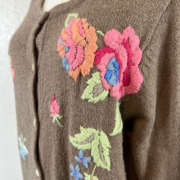 Crazy Horse Sweater Womens 1X Floral Silk Blend Cardigan Boho Cottage Hippie - Picture 4 of 10
